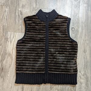 Nina Leonard women's faux fur wool blend sweater vest brown black size S